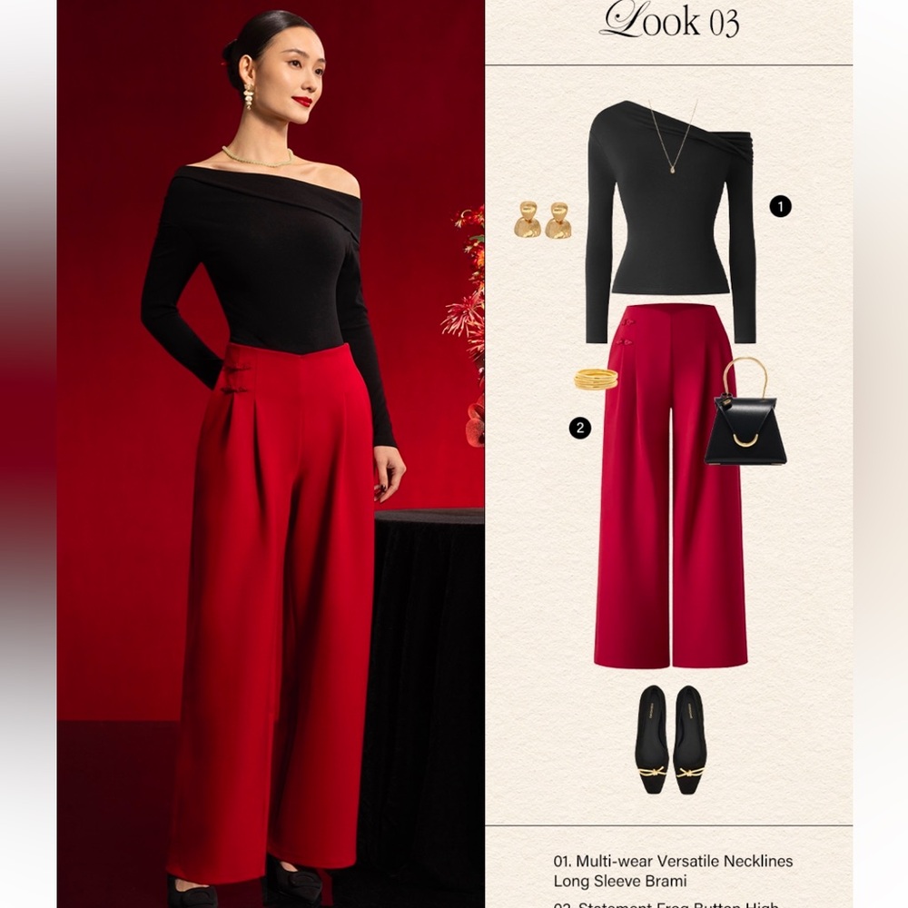 OGL Wide-Leg High-Waist Red Dress Pants